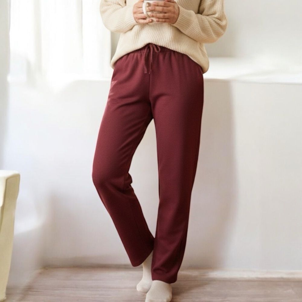 Athleta Womens Size LT Seasoft Mid Rise Straight Pant Drawstring Red Wine Pocket
